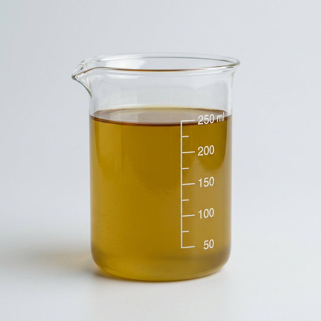Before treatment: dull golden oil with an oxidized amber top layer